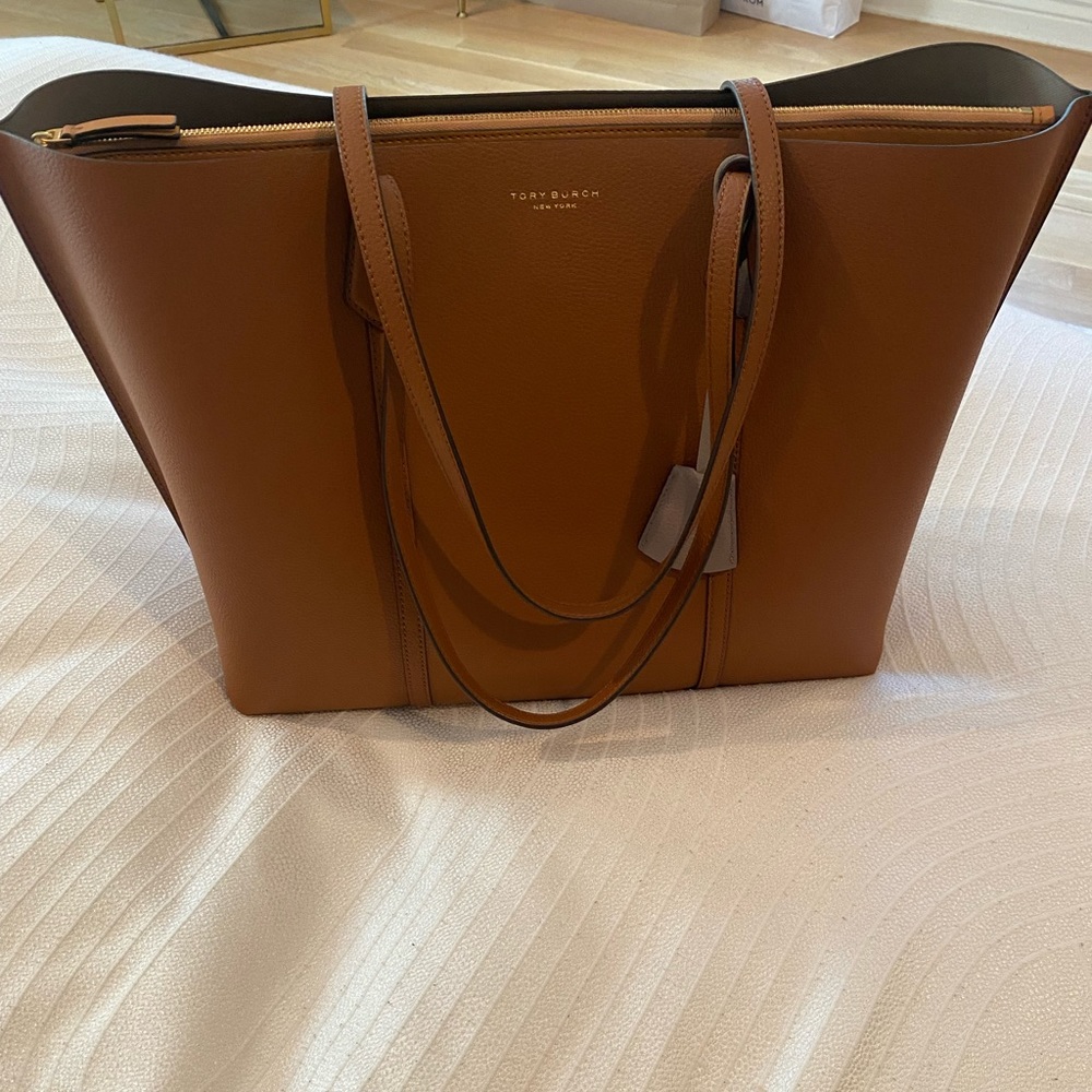 Perry triple compartment tote in umber color